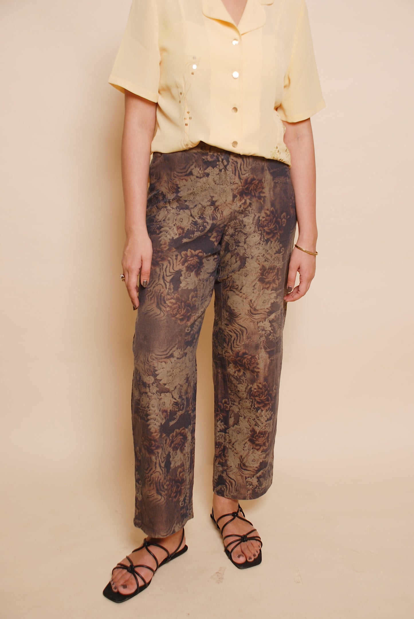 Brown floral mom fit pants