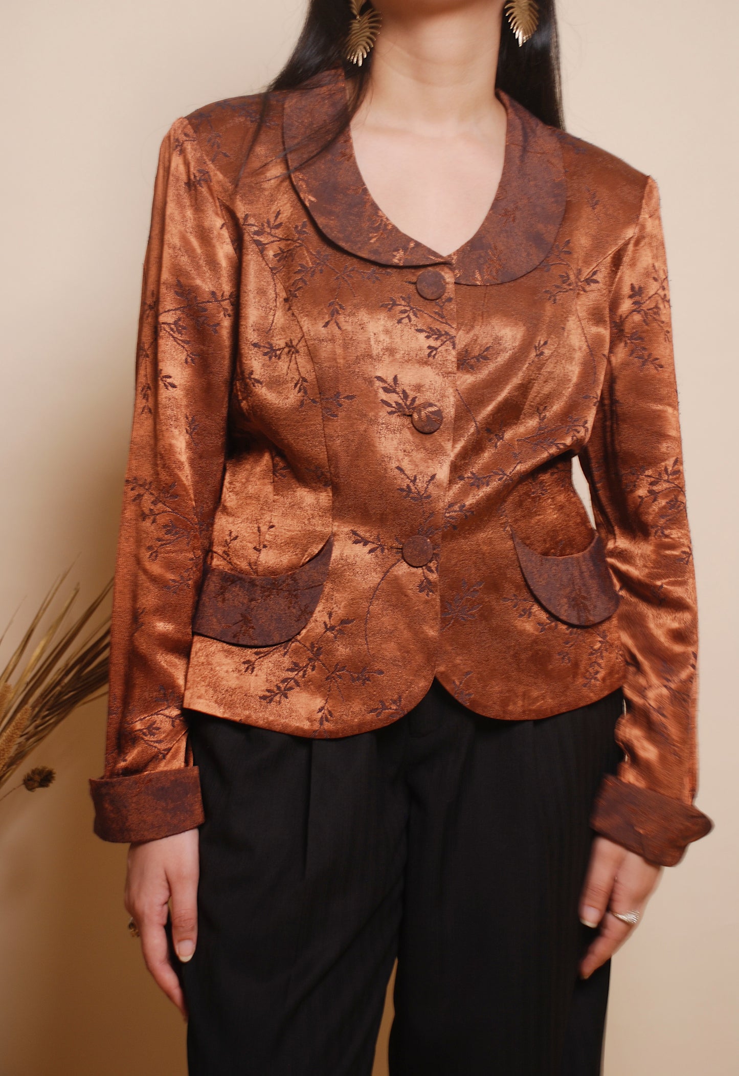 Vintage metallic brown floral blazer