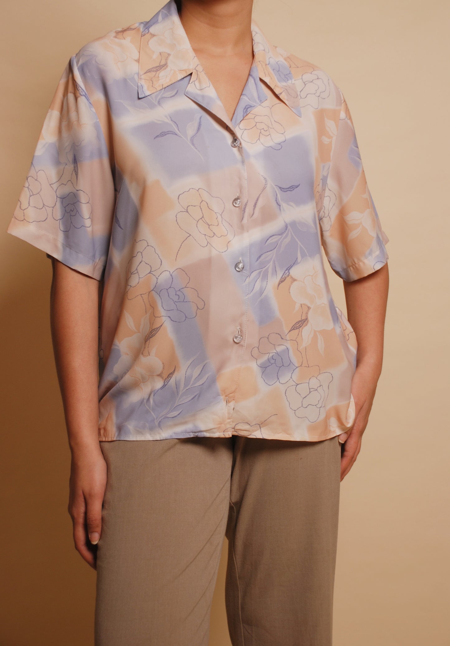 Sky blue & beige printed resort shirt