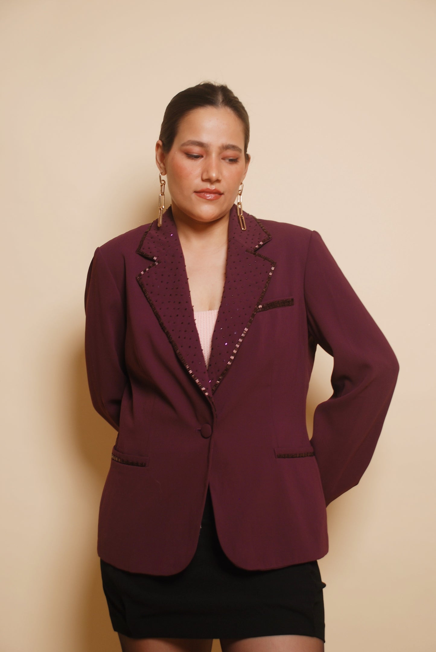 Vintage grape purple embellished blazer