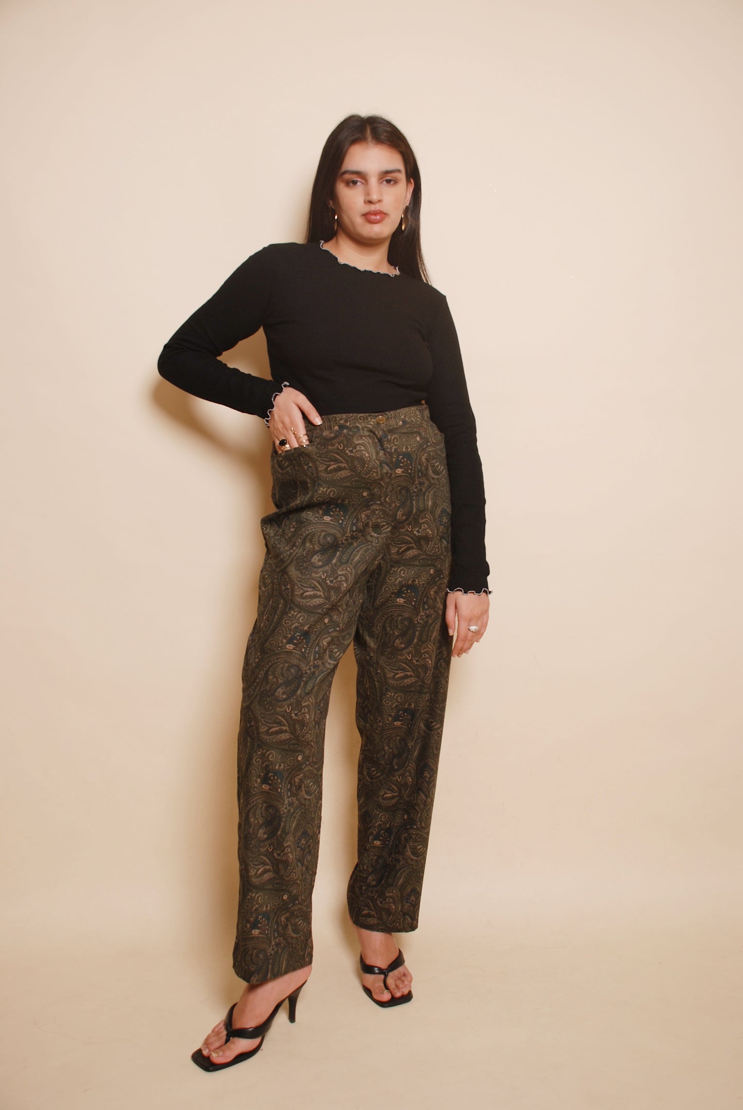 Vintage moss green printed pants