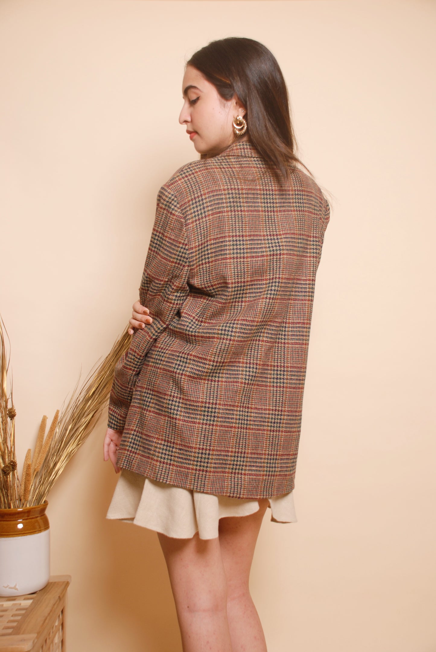 Vintage brown checkered wool blazer