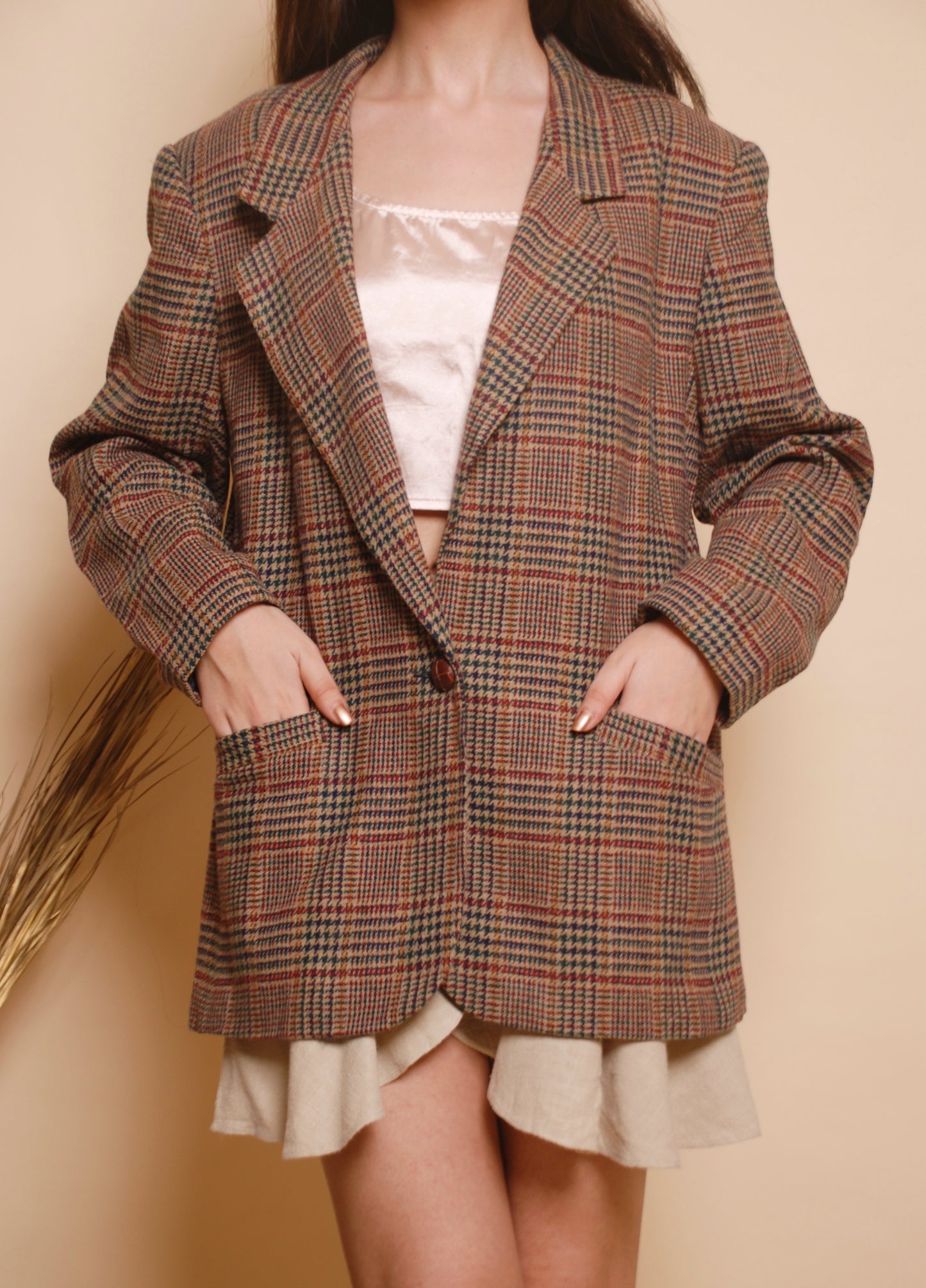 Vintage brown checkered wool blazer