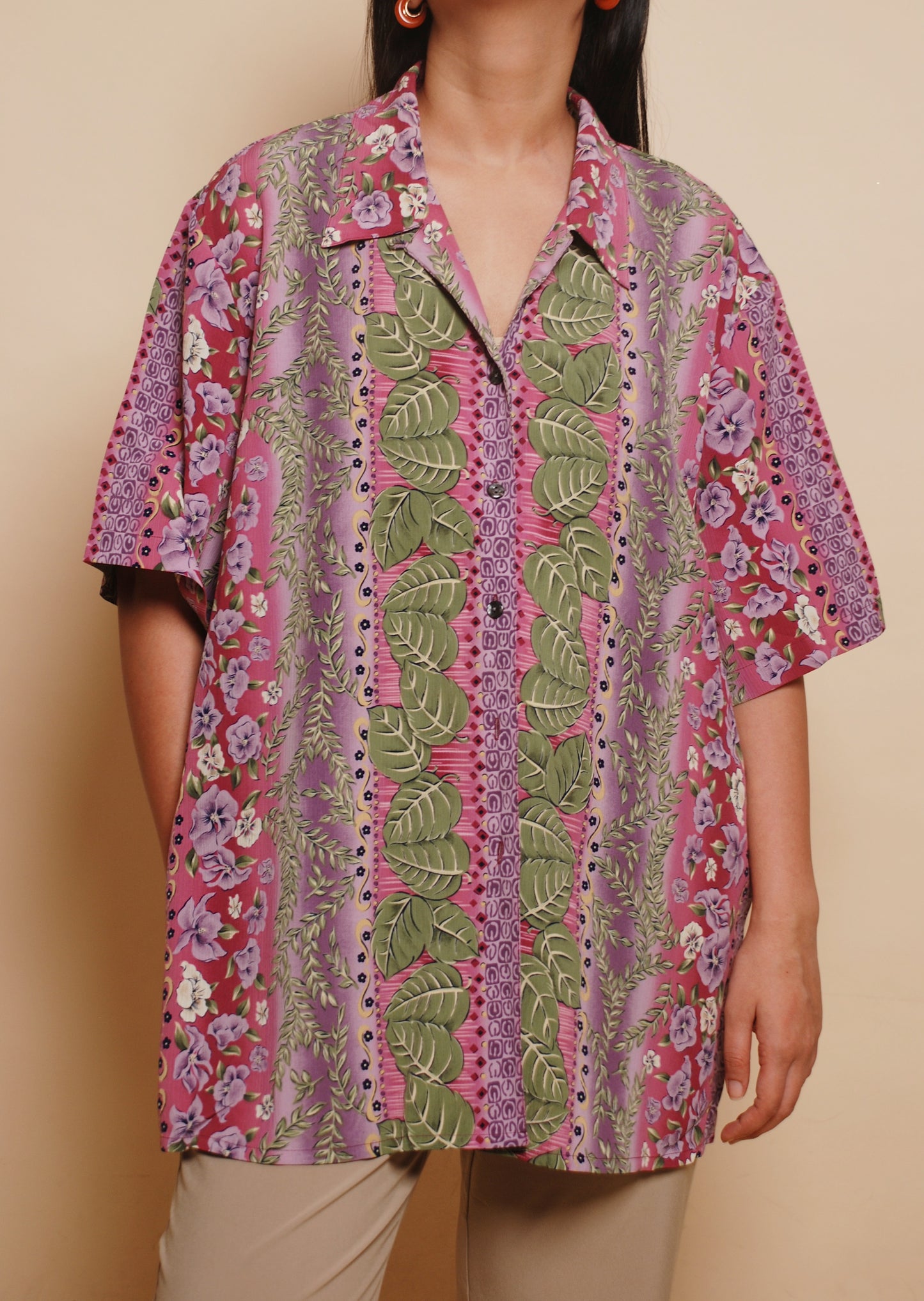 Pink & green floral resort shirt