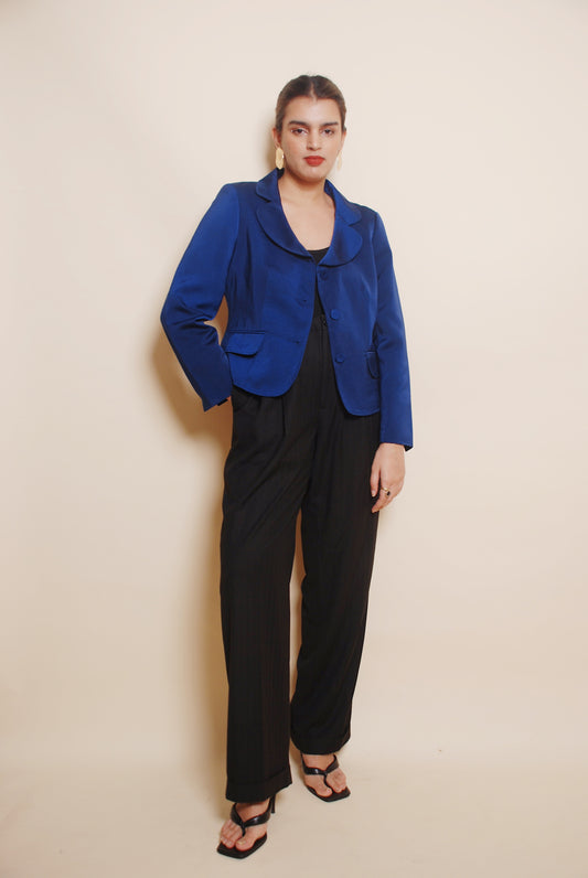 Deep blue full sleeve cropped blazer