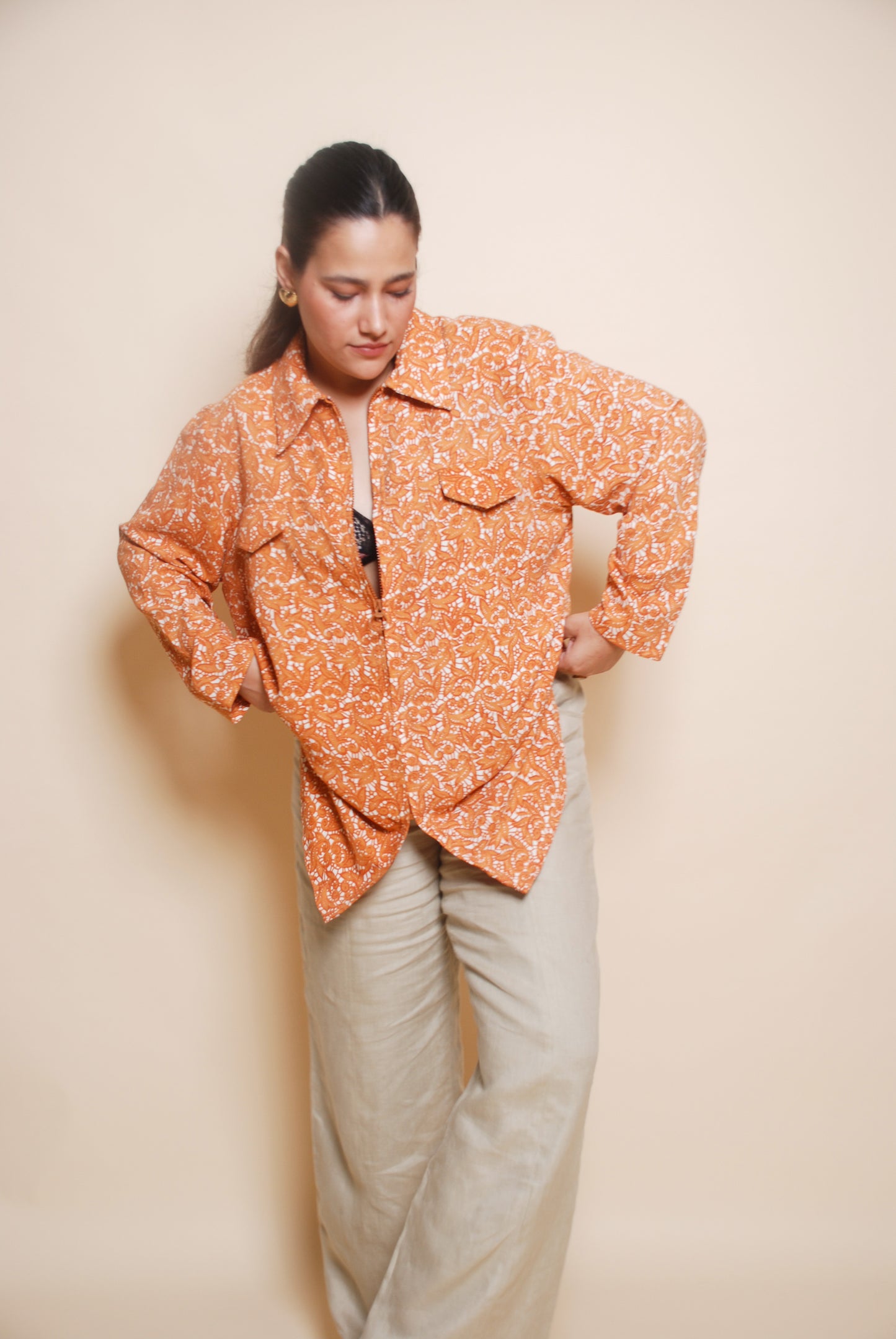 Orange printed lightweight jacket