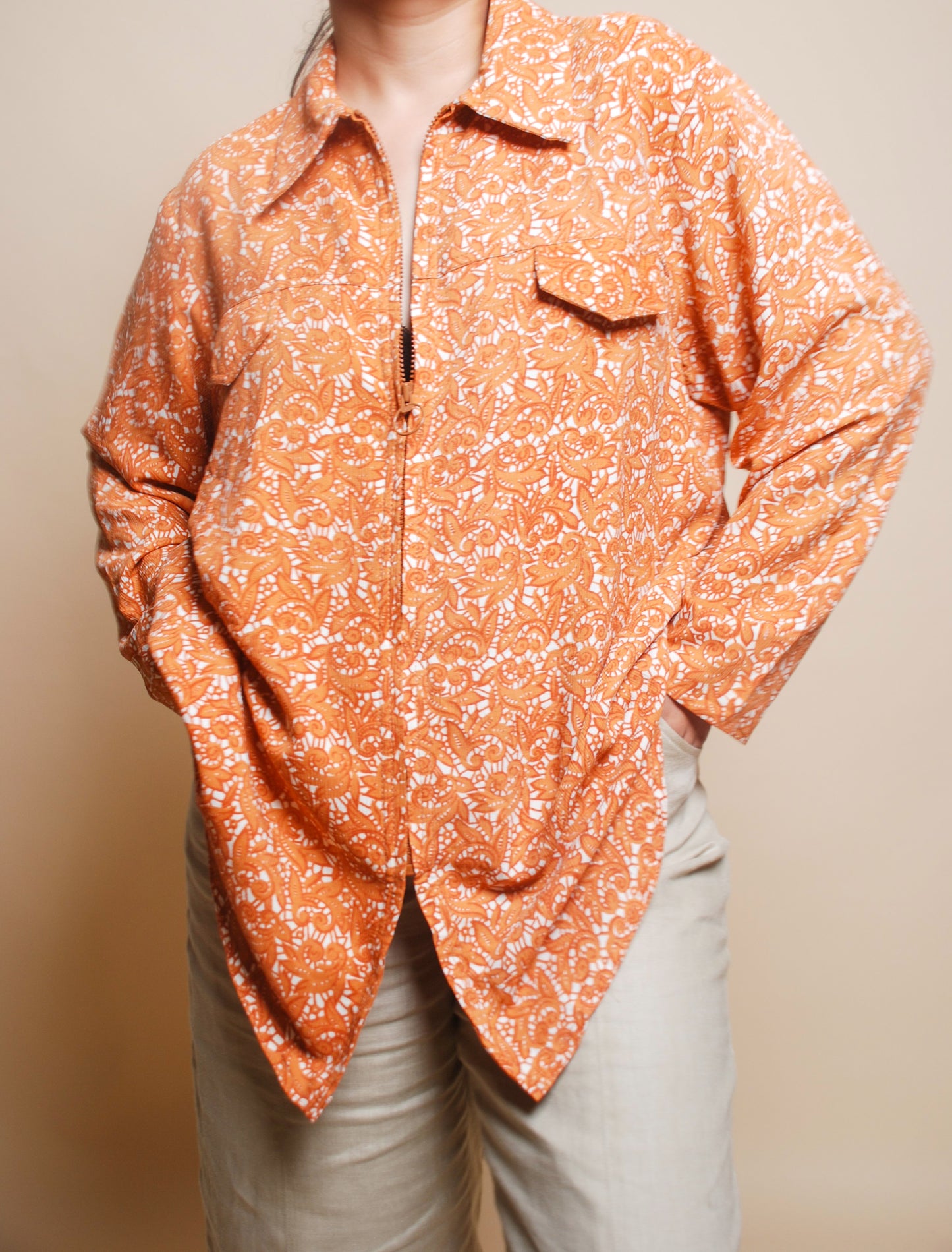 Orange printed lightweight jacket