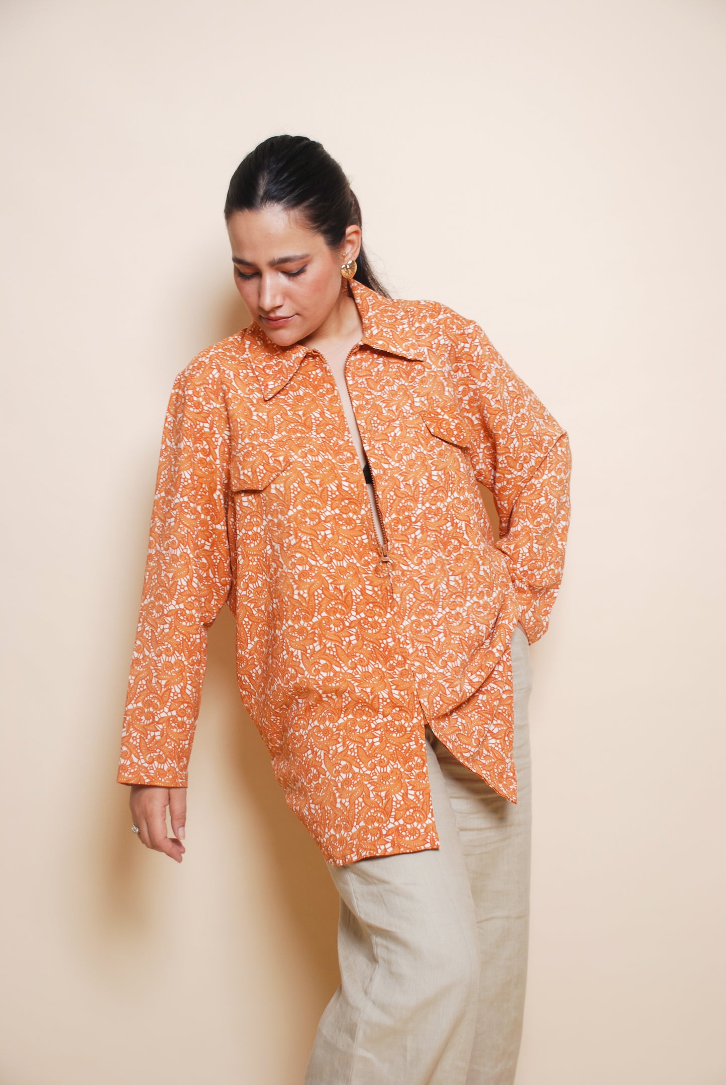 Orange printed lightweight jacket