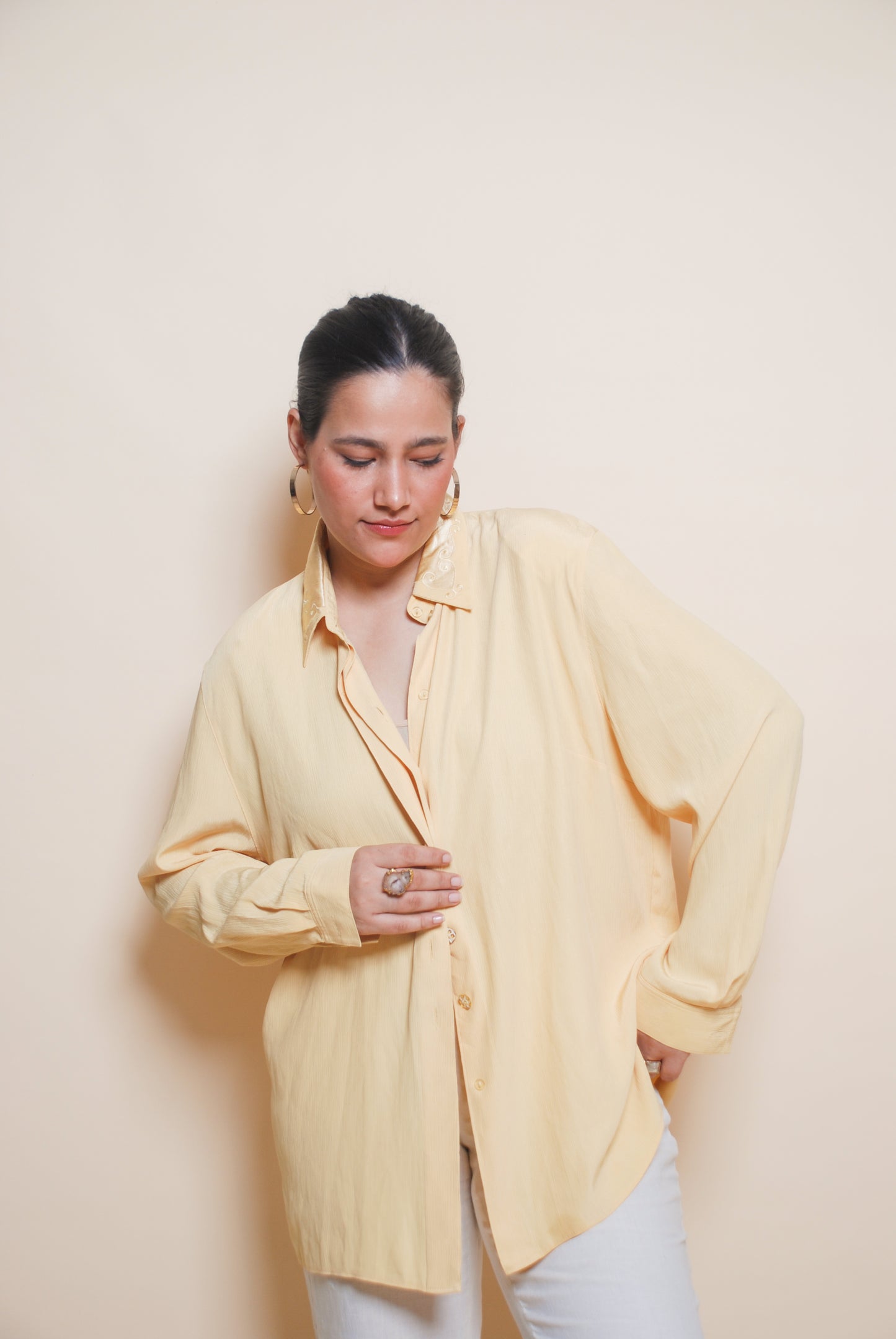 Yellow textured full sleeve shirt