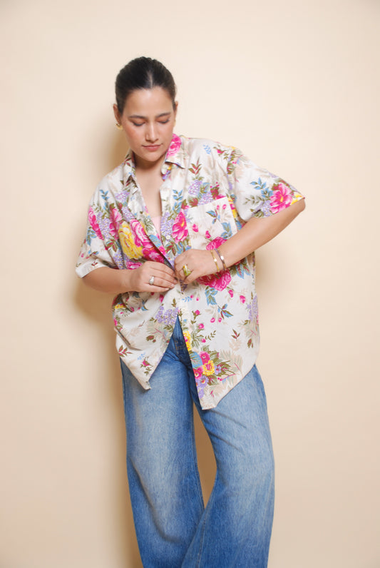 Multicolor floral button up shirt