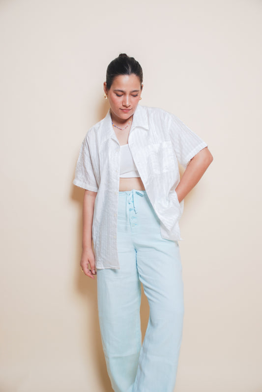 Baby blue baggy linen pants