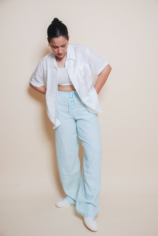 Baby blue baggy linen pants