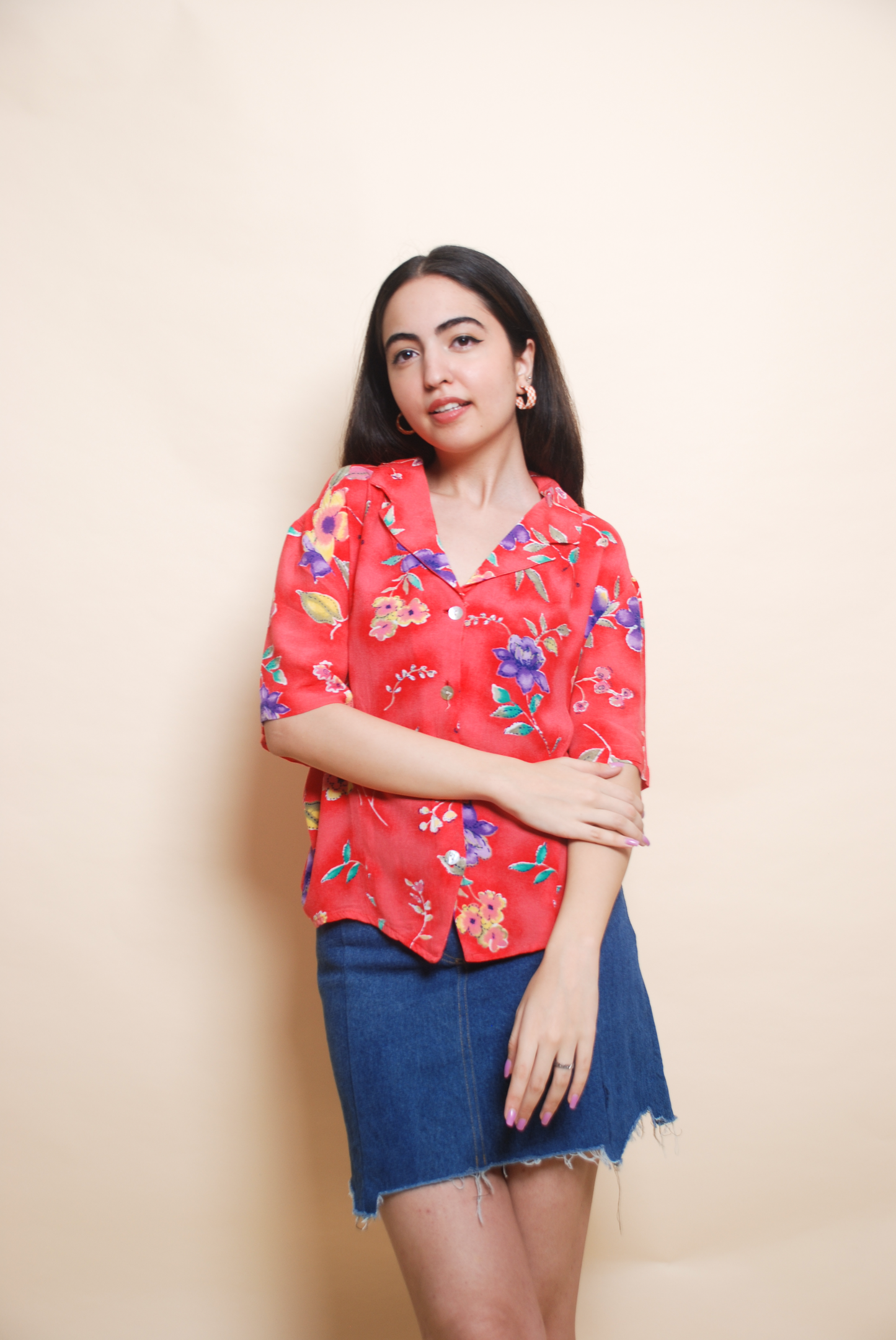 Red floral resort shirt