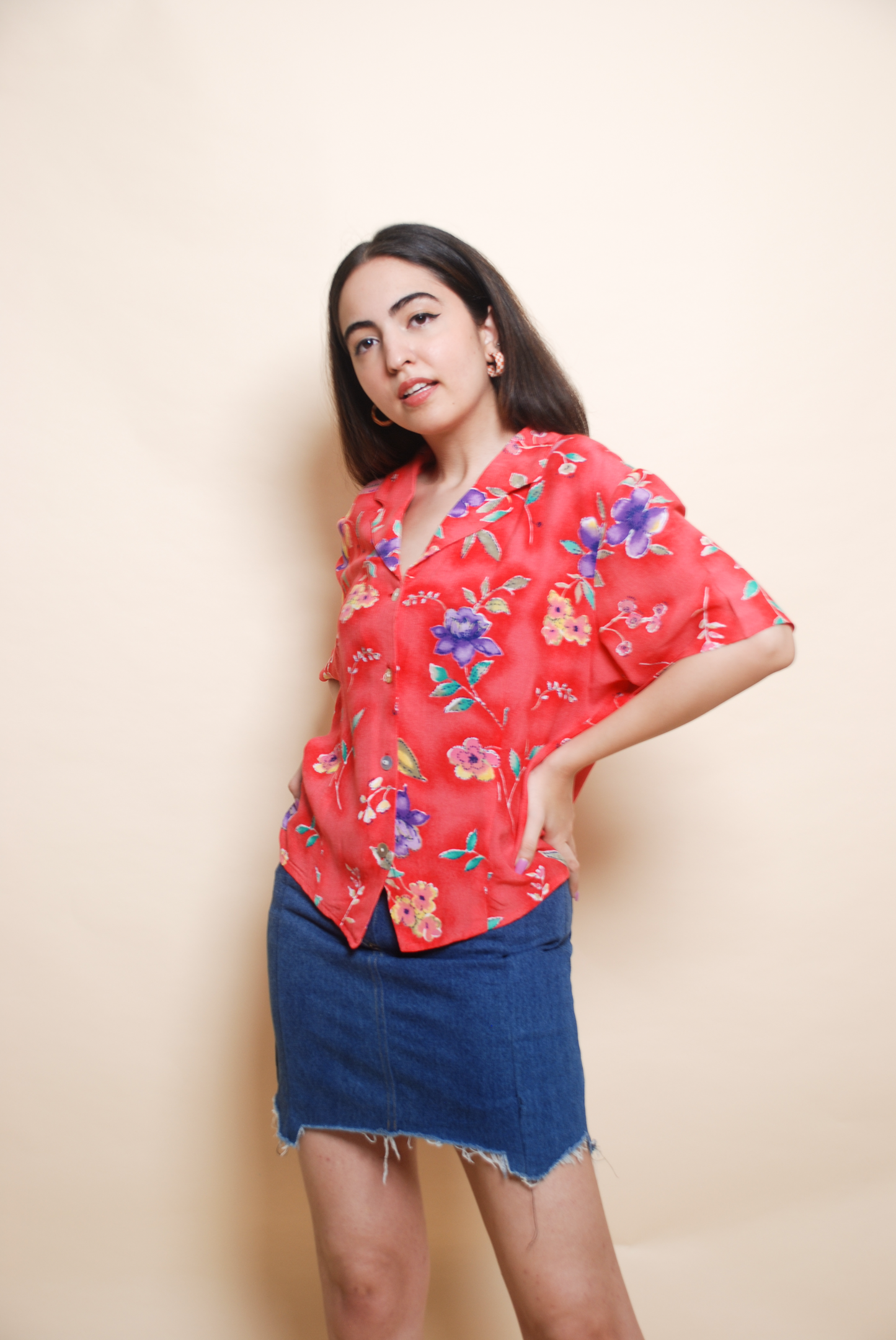 Red floral resort shirt