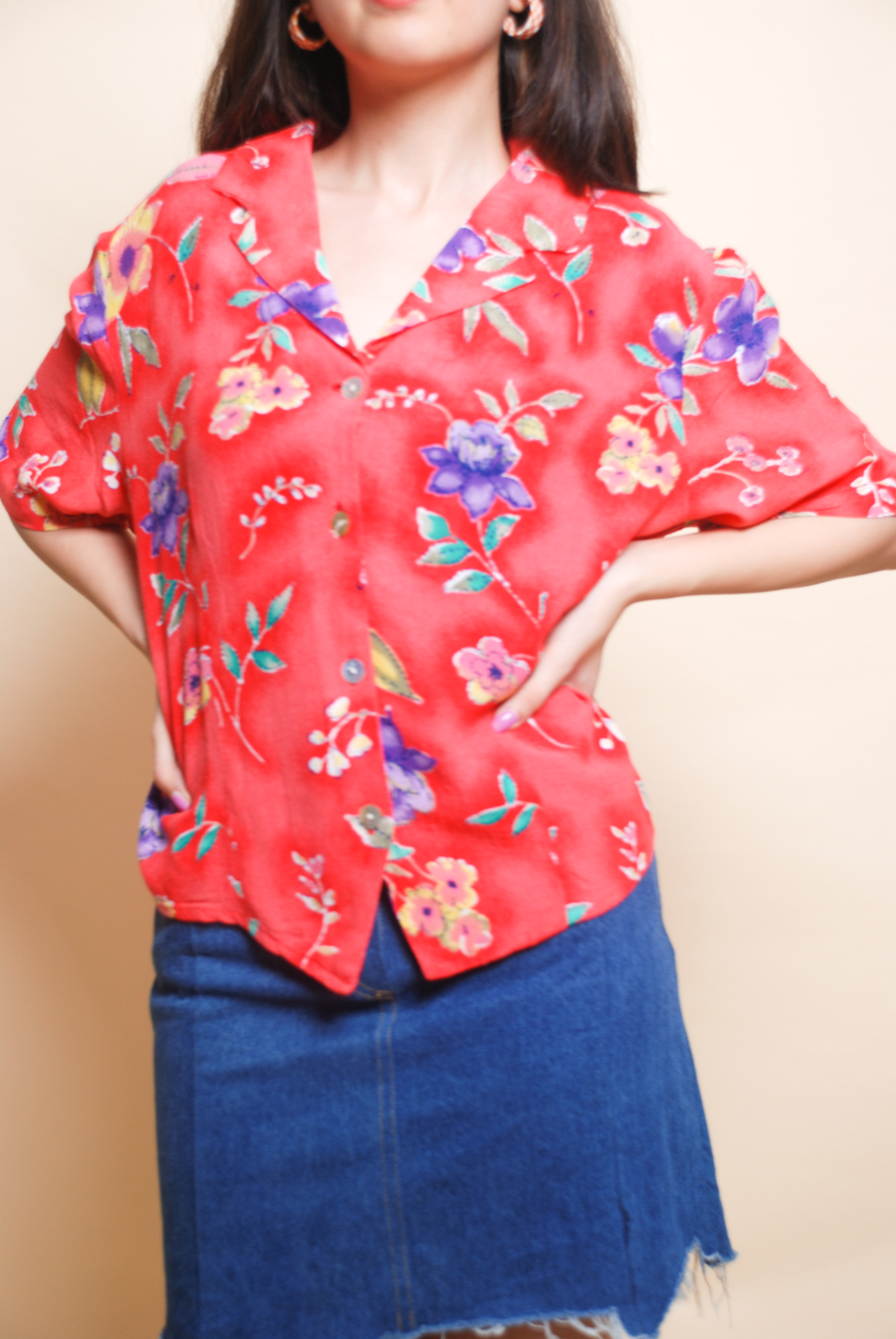 Red floral resort shirt