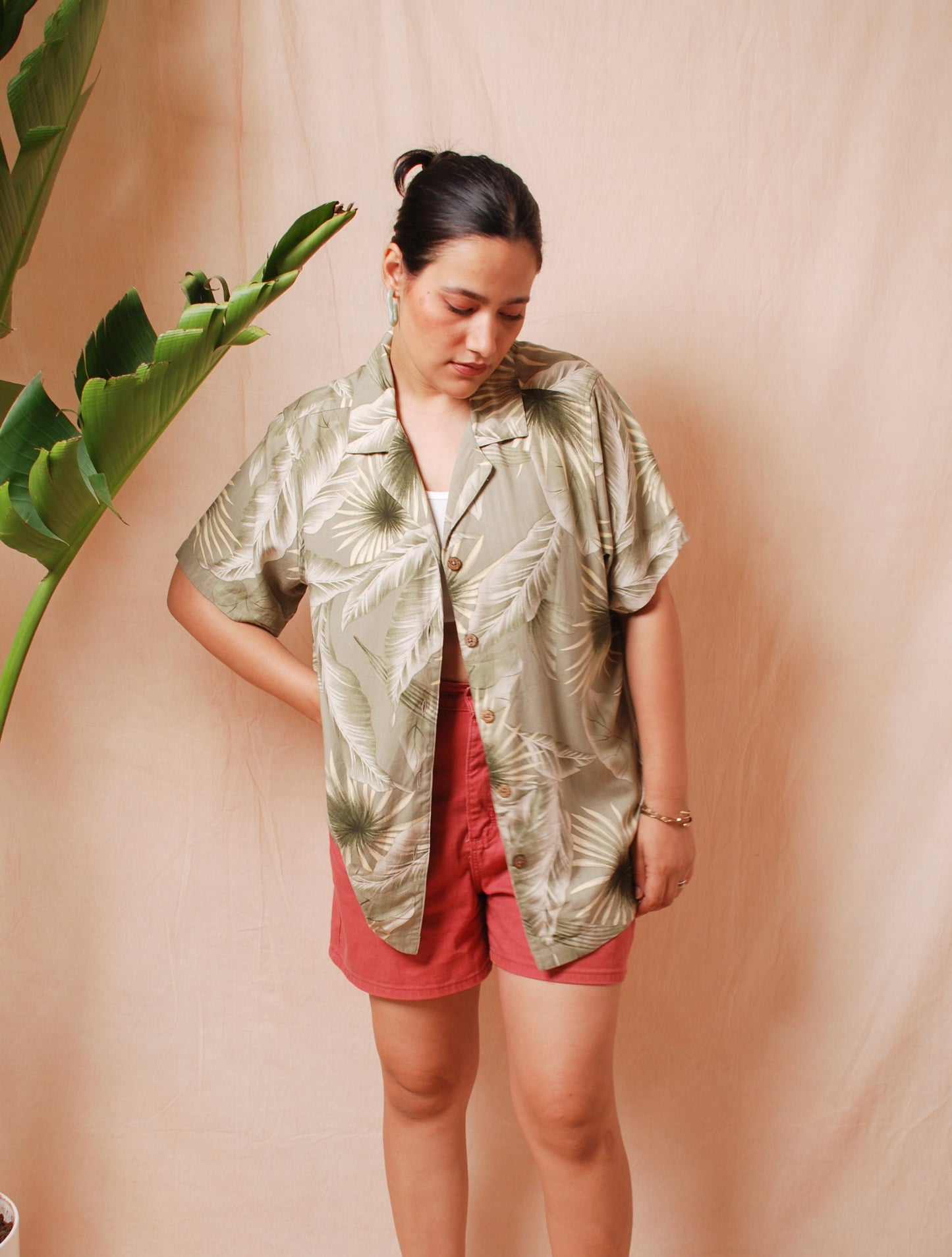 Olive floral resort shirt