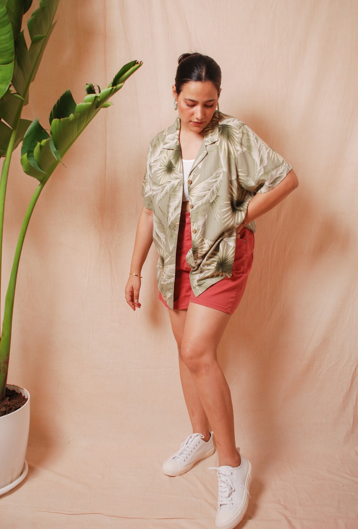 Olive floral resort shirt