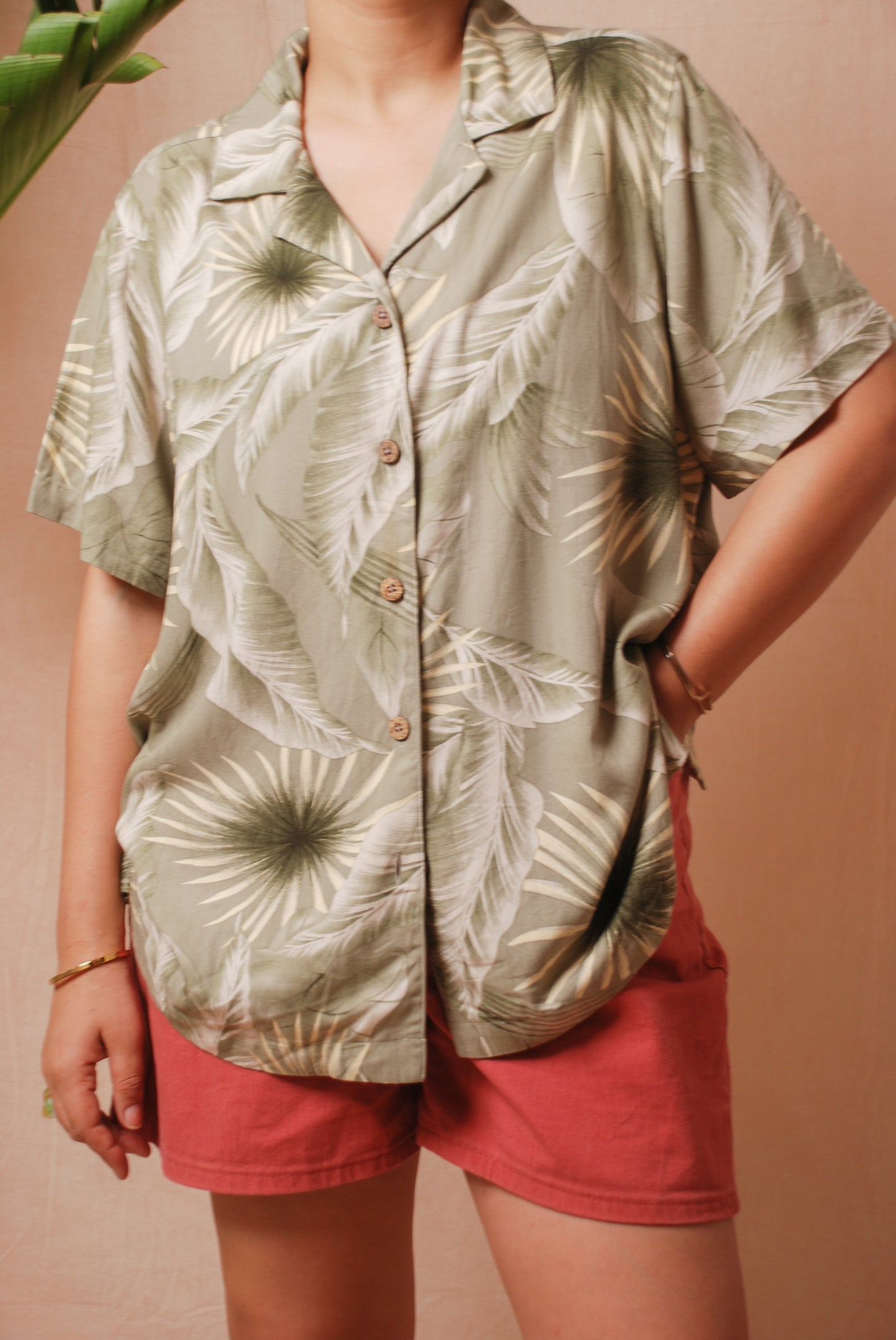 Olive floral resort shirt