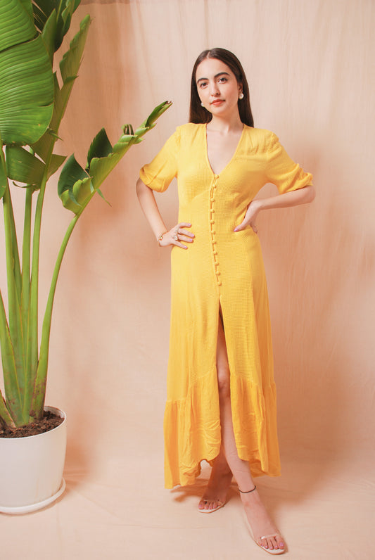 Yellow A-line maxi dress