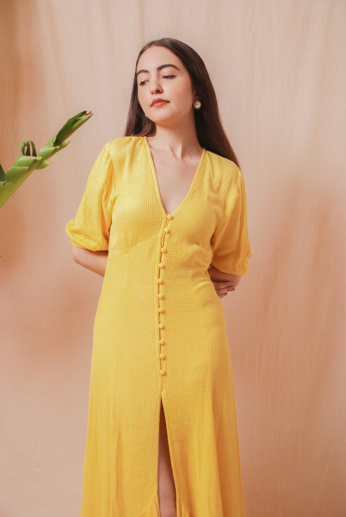 Yellow A-line maxi dress