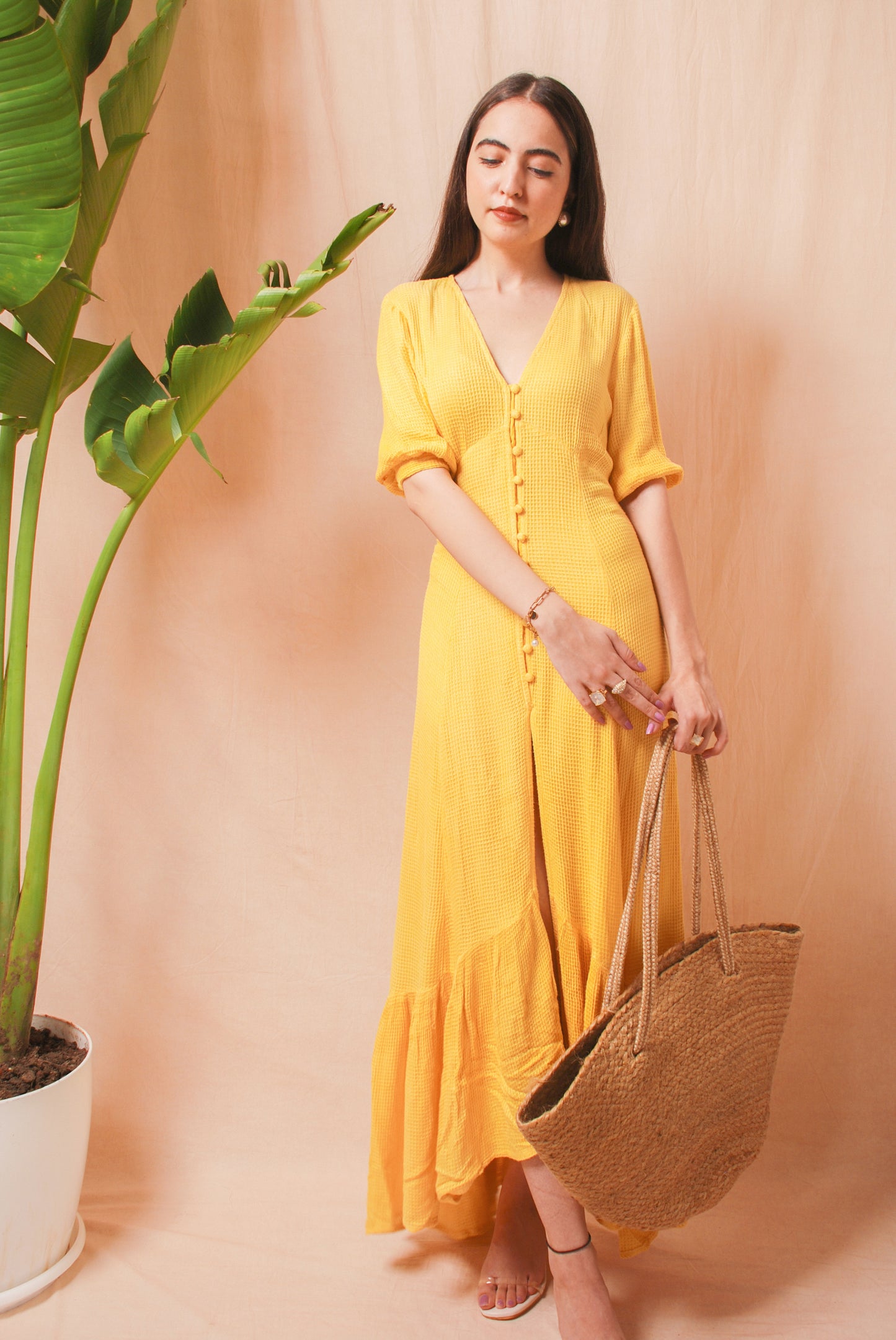 Yellow A-line maxi dress