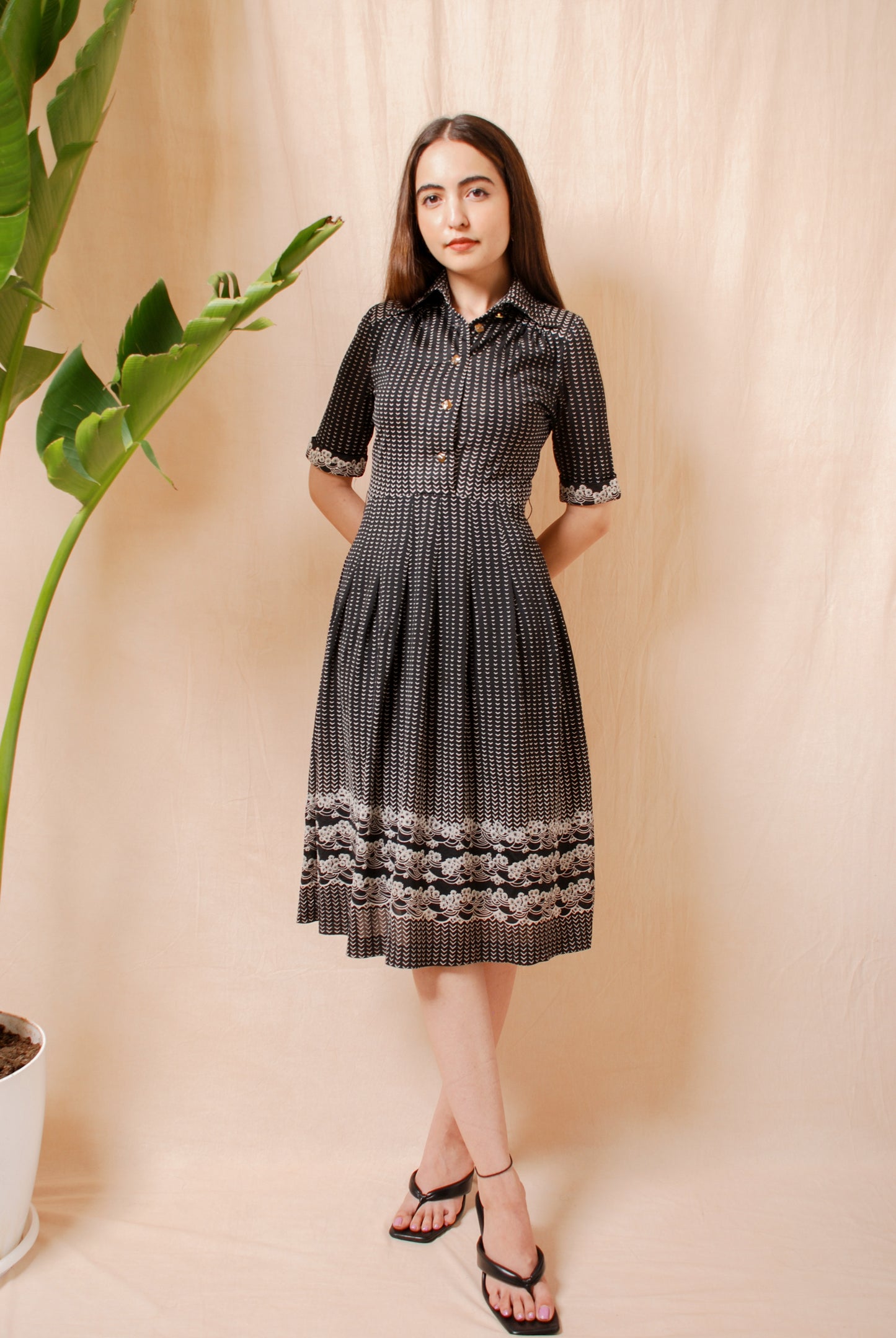 Vintage black & white printed shirt dress