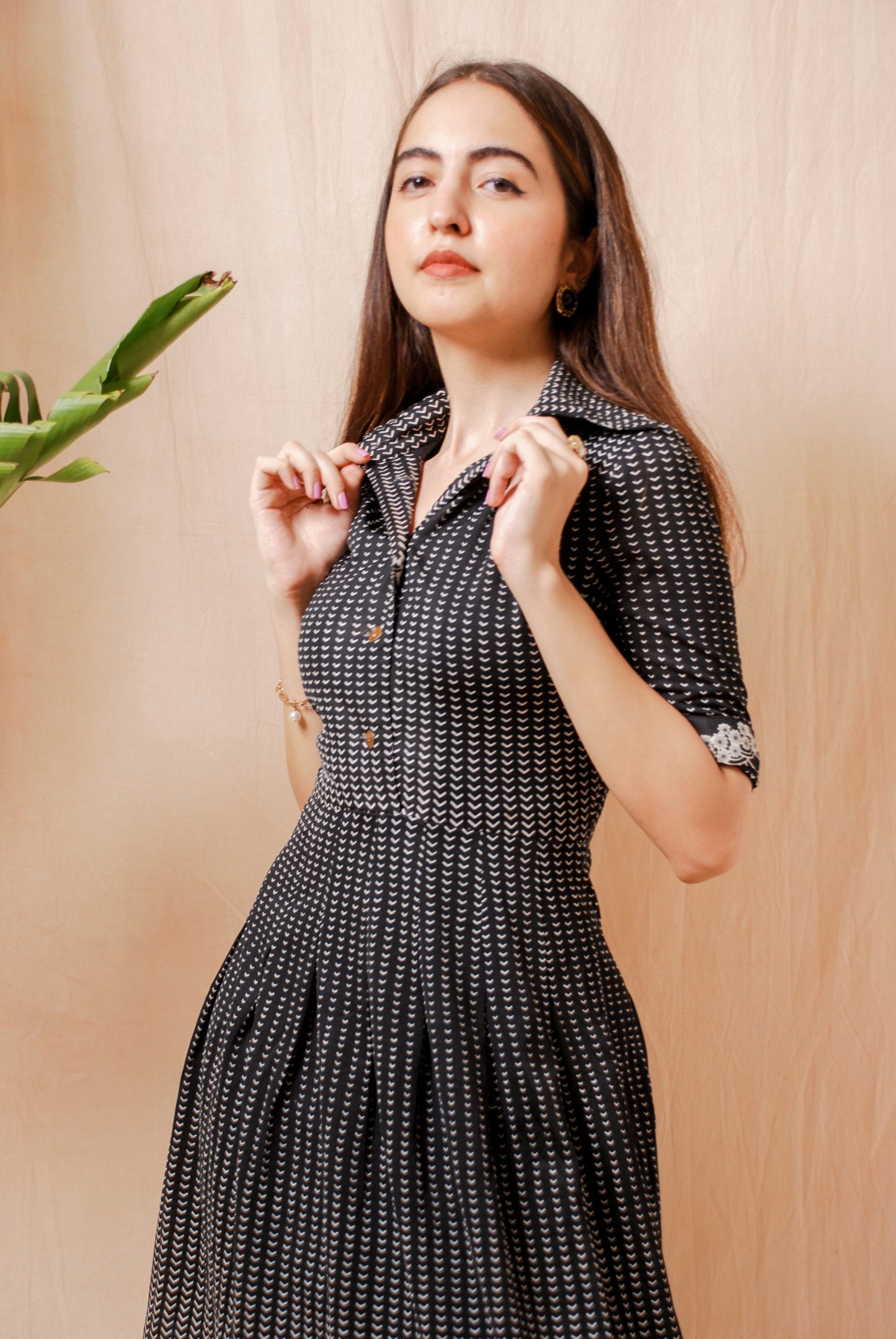 Vintage black & white printed shirt dress