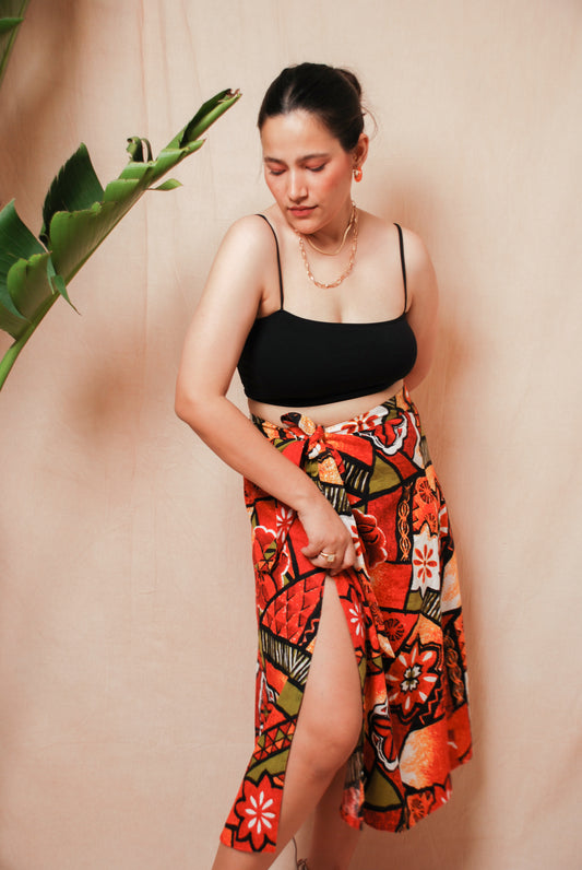 Multicolour floral wrap skirt