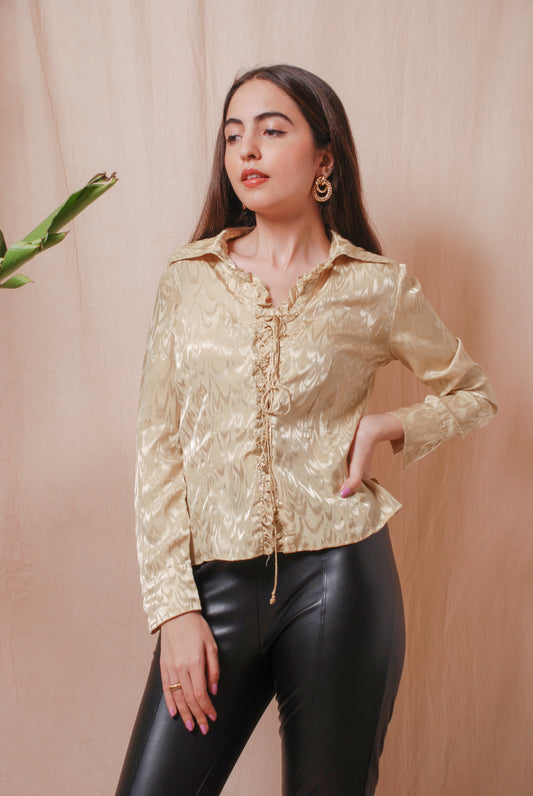 Metallic gold lace-up top