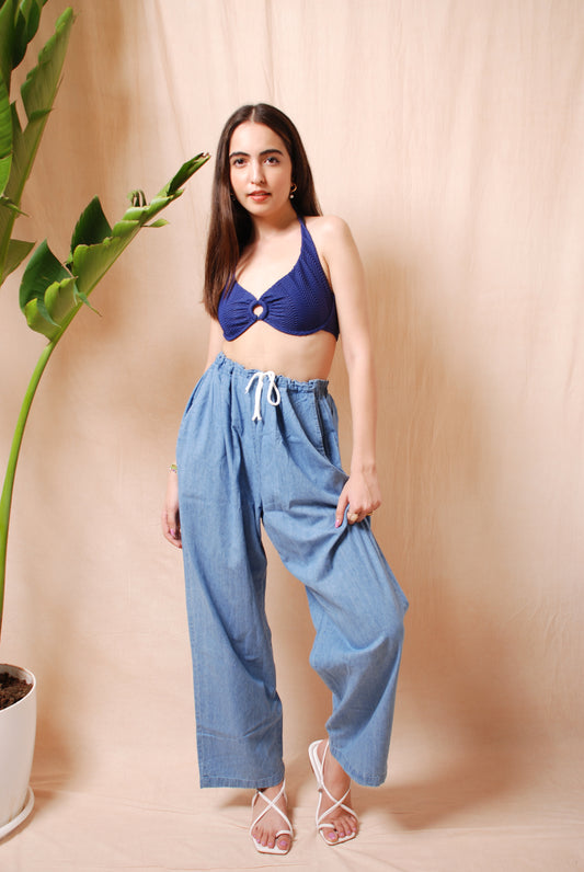 Vintage blue soft denim straight fit pants