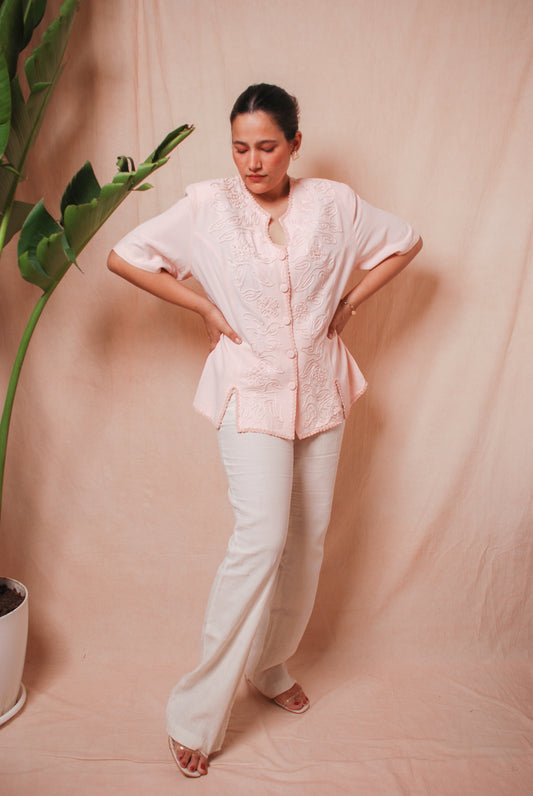 Vintage 80's blush pink embroidered blazer