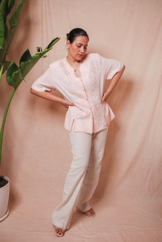 Vintage 80's blush pink embroidered blazer