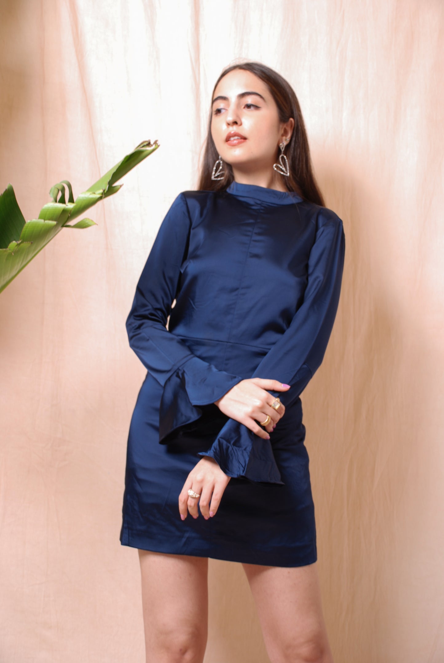 Midnight blue high neck dress