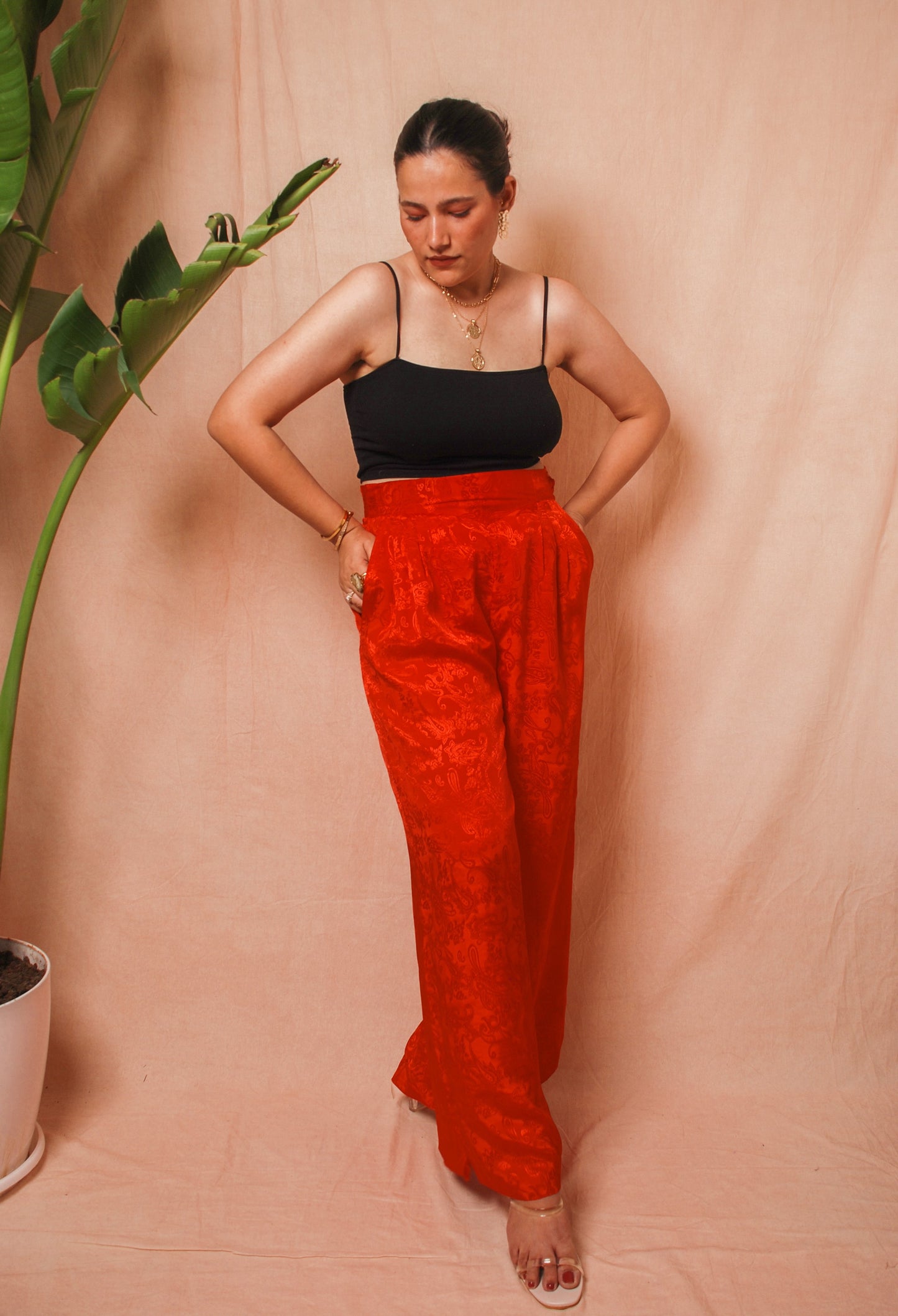 Vintage 90's red floral flared pants