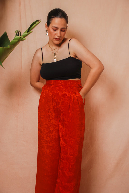 Vintage 90's red floral flared pants