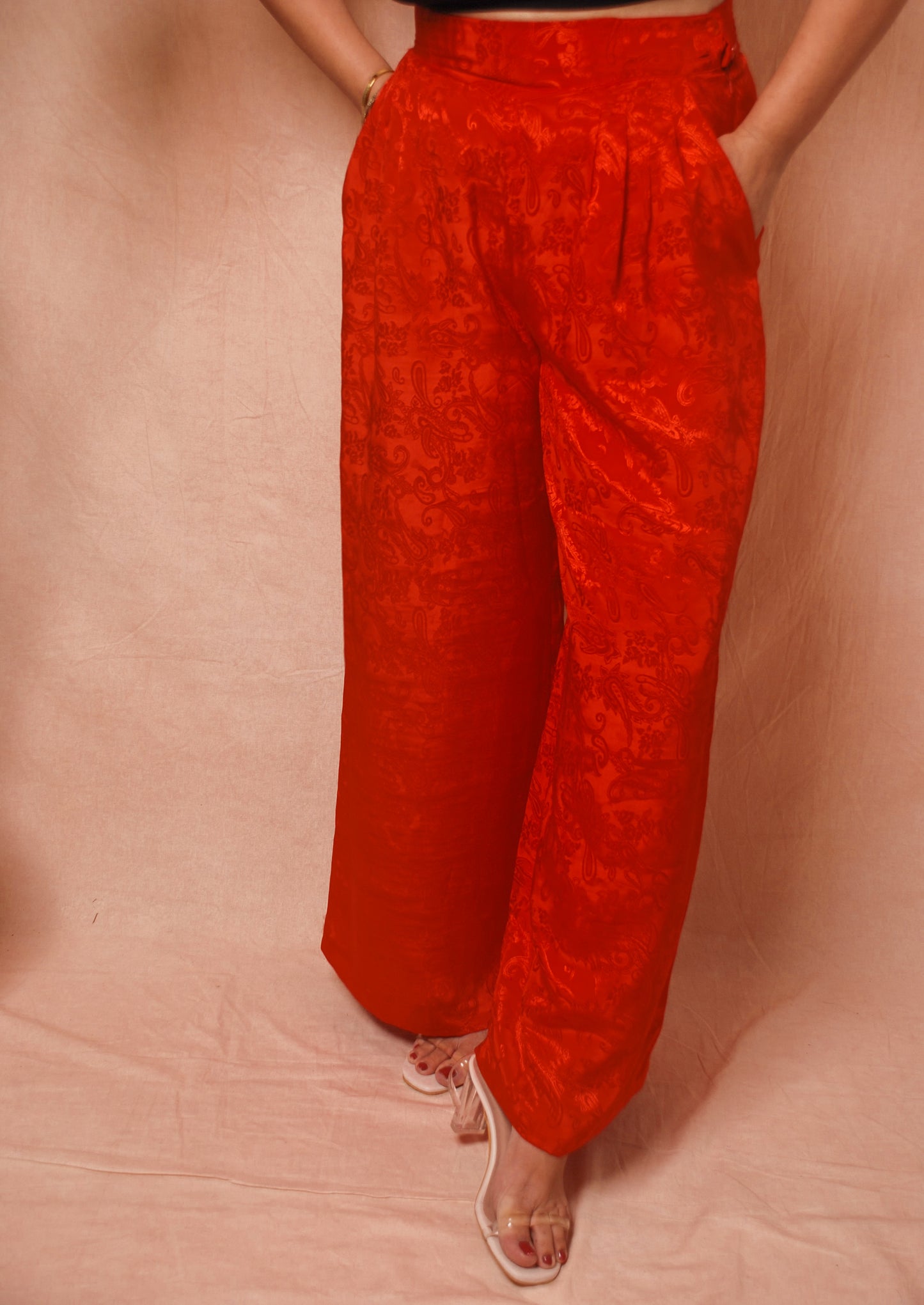 Vintage 90's red floral flared pants