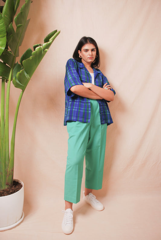 Blue & green checkered short sleeve shirt