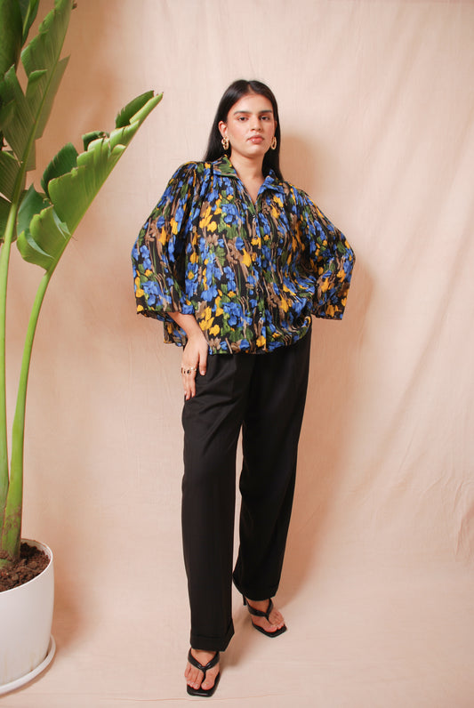 Vintage blue & yellow plisse shirt