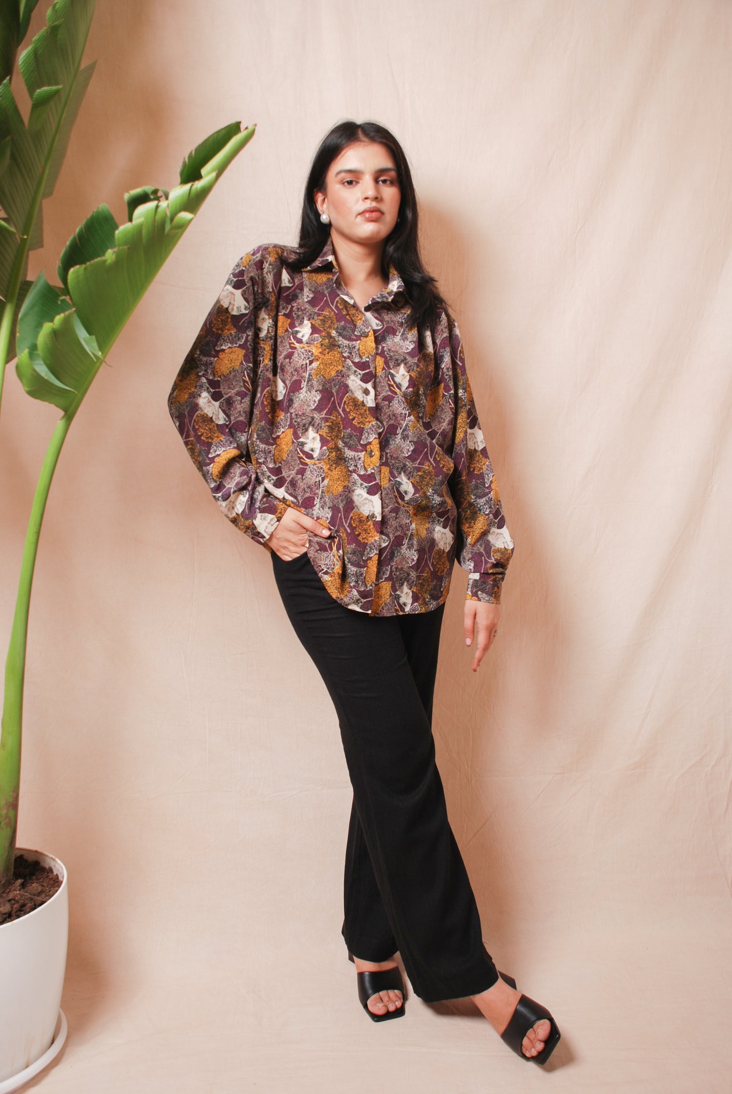 Plum & mustard floral shirt