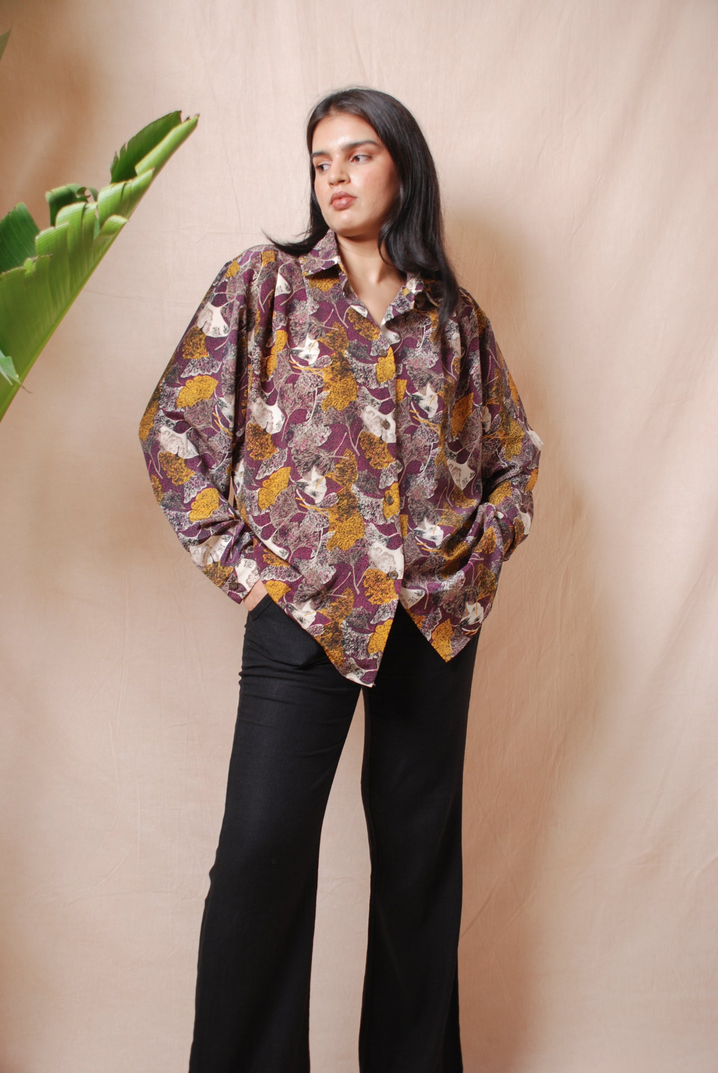 Plum & mustard floral shirt