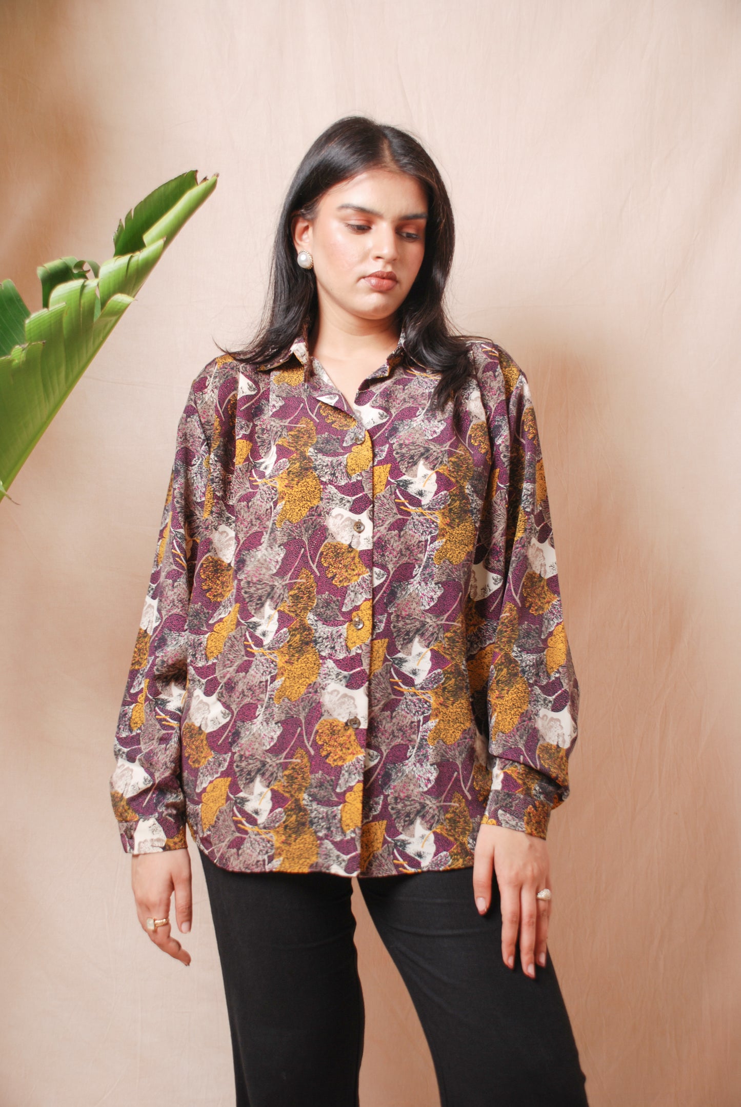 Plum & mustard floral shirt