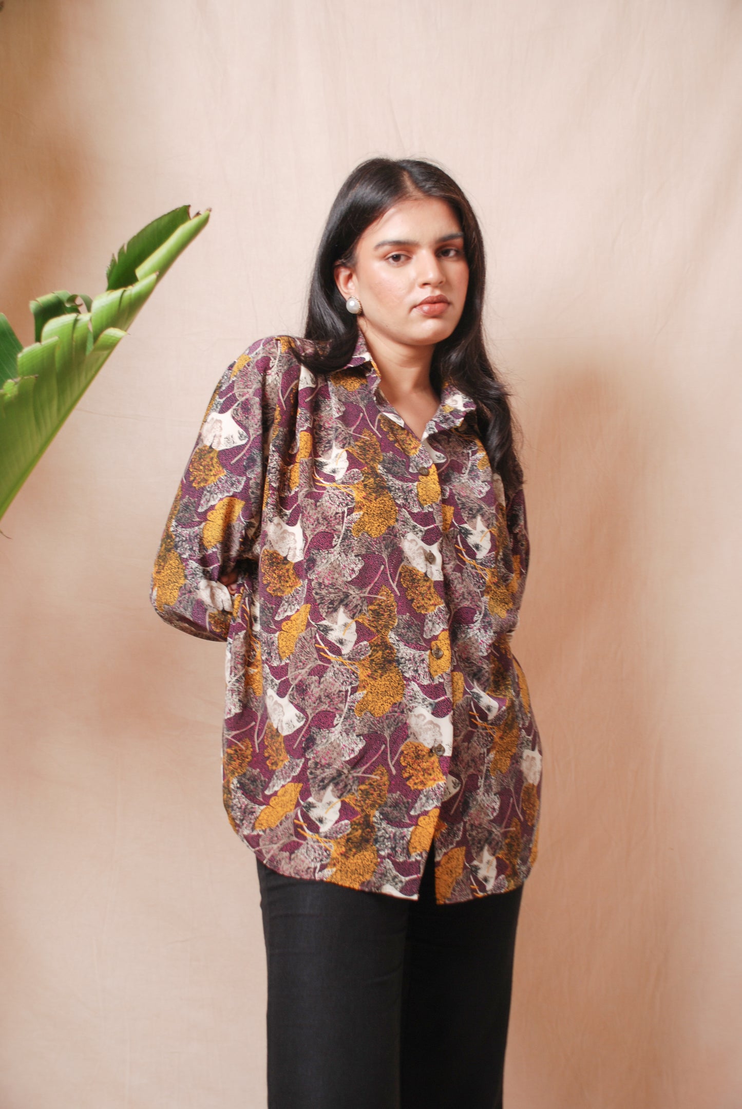 Plum & mustard floral shirt