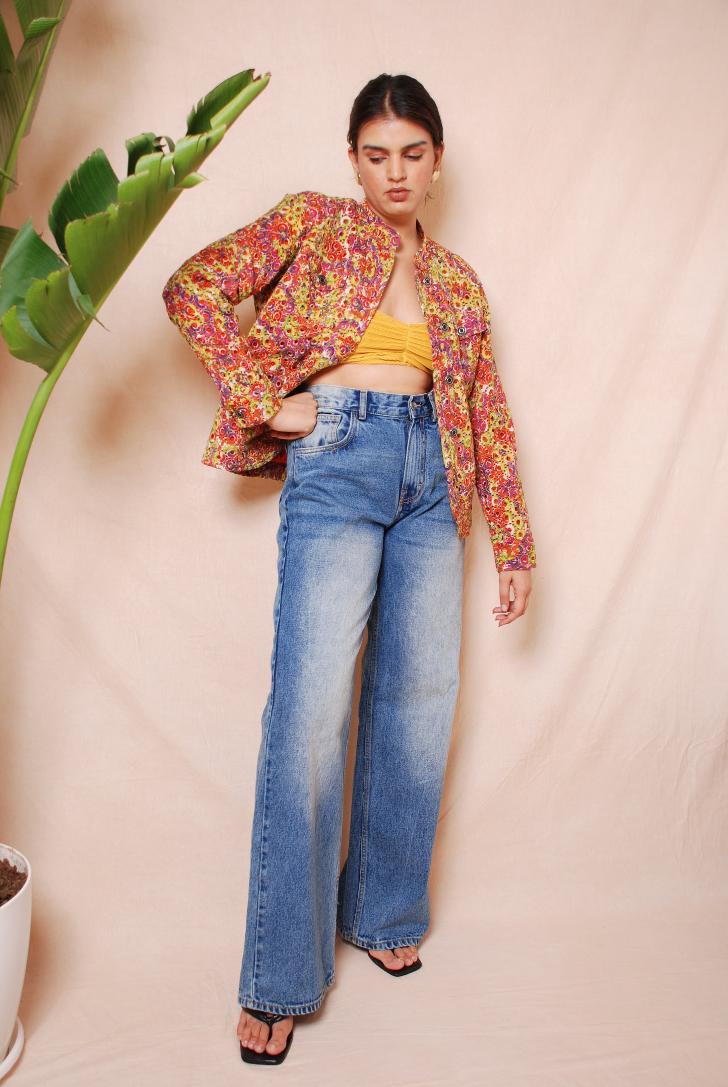 Multicolour embroidered cut out jacket