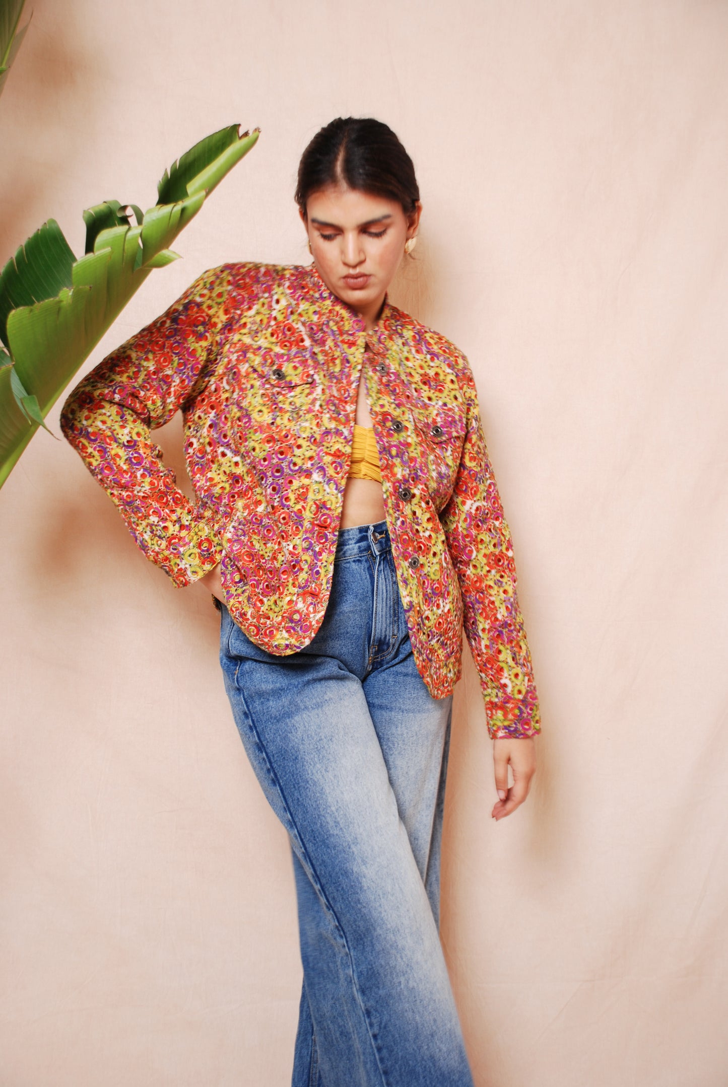 Multicolour embroidered cut out jacket