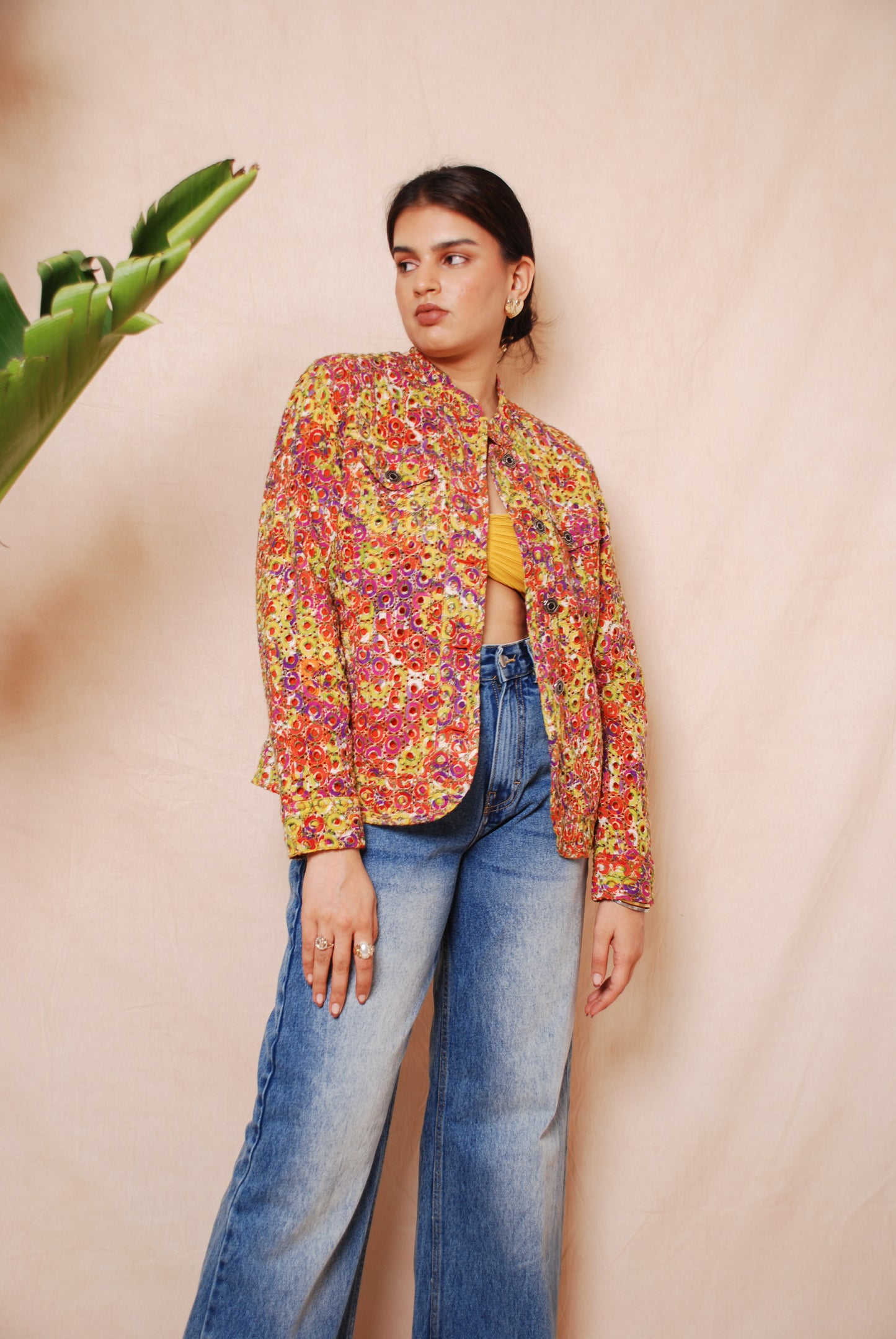 Multicolour embroidered cut out jacket