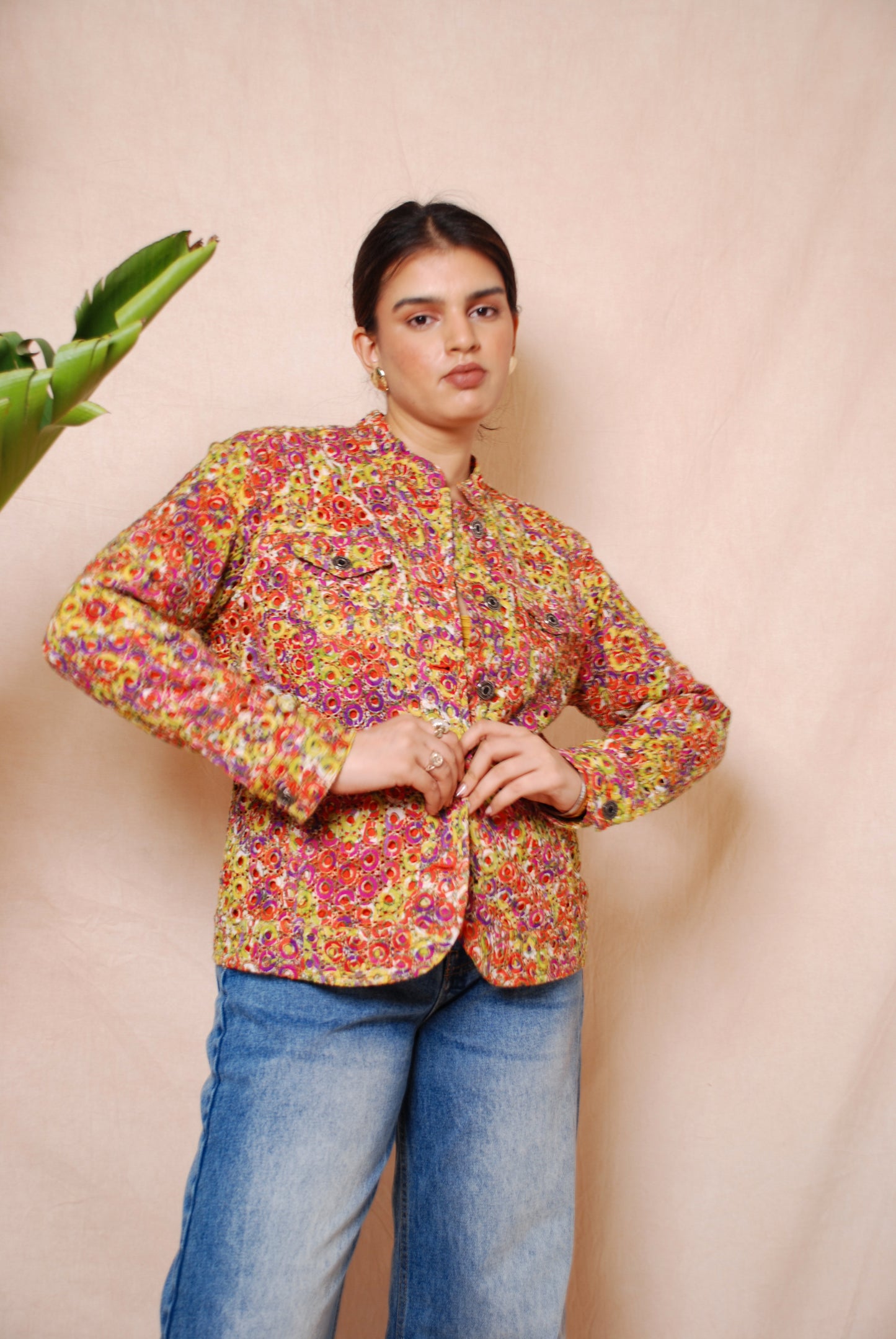 Multicolour embroidered cut out jacket