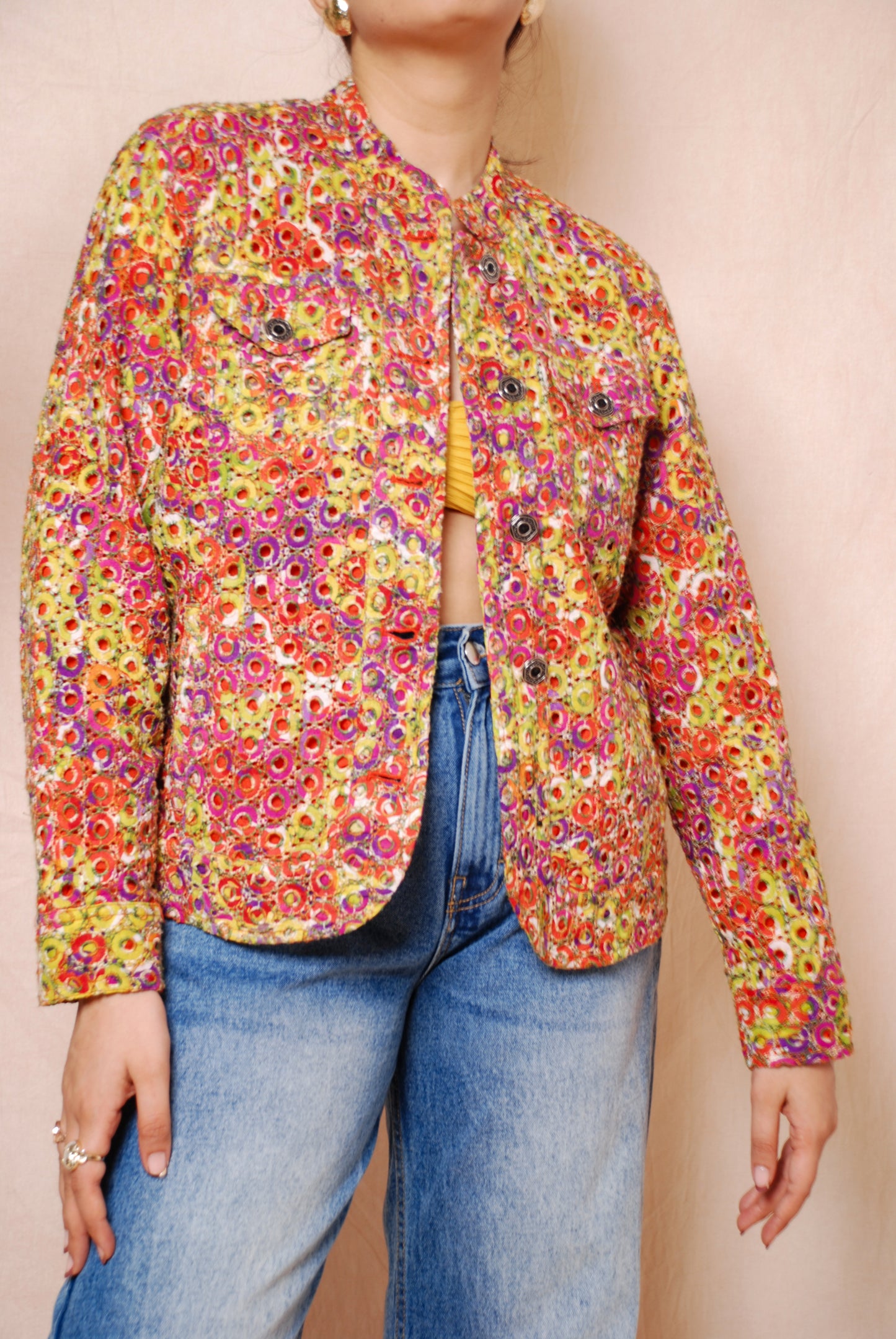 Multicolour embroidered cut out jacket