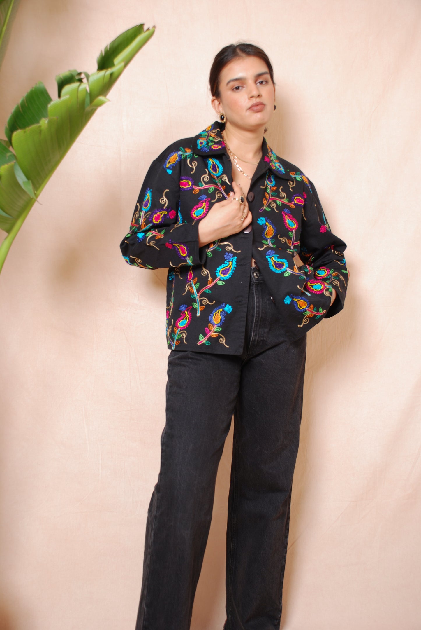 Black embroidered floral jacket