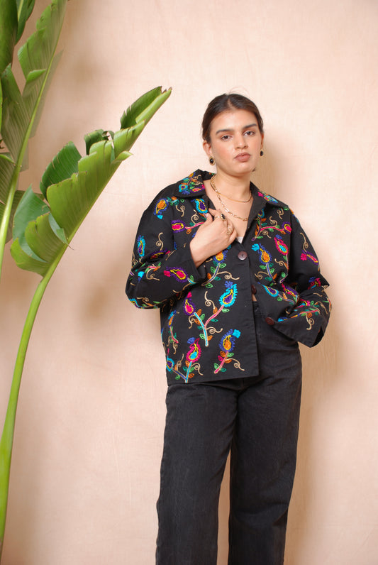 Black embroidered floral jacket