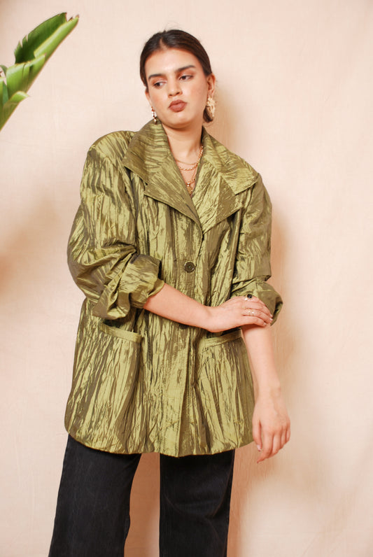 Green textured full sleeve jacket